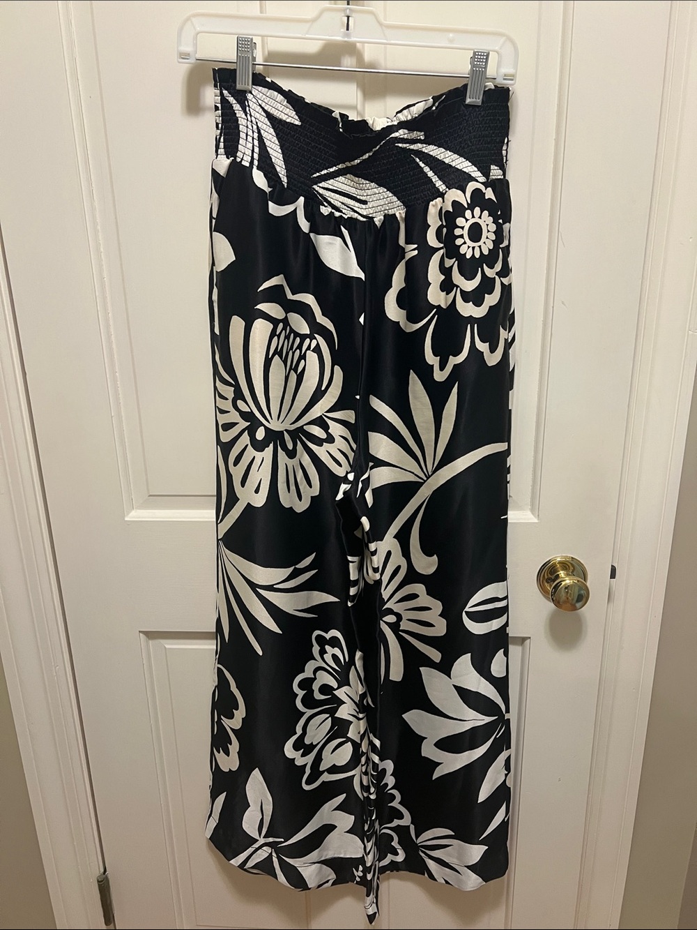 Maeve Black and White Floral Wide Leg Jumpsuit Pants
